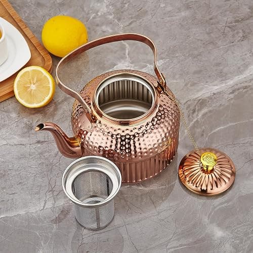SANQIAHOME Antique 1.8L (60 Oz) Stainless Steel Teapot with Infuser Copper thumbnail 9