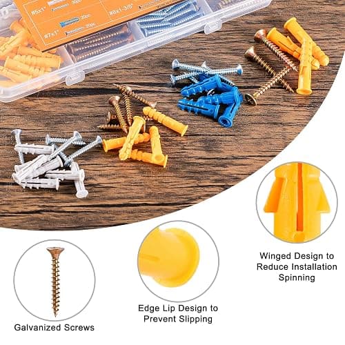 KURUI Wall Anchors Kit for Hanging Wall Art Decor, 160Pcs Drywall Anchors Assortment Kit for Frame Shelf Decorations, Plant Hooks, 80 Screws and 80 Plugs, Picture Hangers for Dry Wall Concrete Brick thumbnail 2