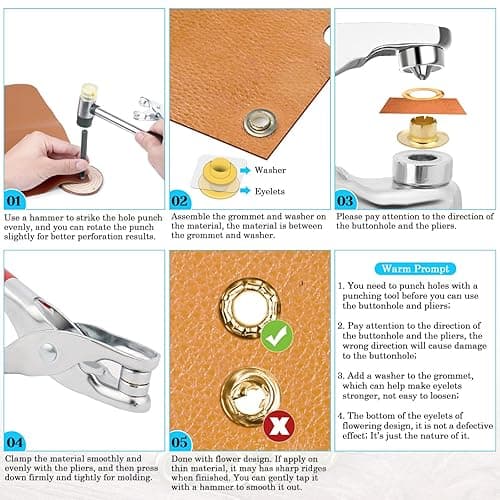 643Pcs Grommet Tool Kit 12mm 1/2 Inch(Inside Hole Size) Eyelet Kit with 320Pcs Eyelets Grommets, 320Pcs Washers and Grommet Eyelet Pliers for Leather/Belt/Shoes/Crafts thumbnail 5