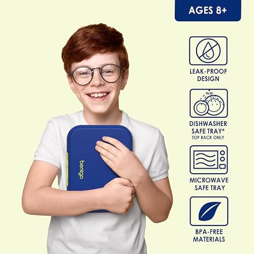 Bentgo Pop - Leak-Proof Lunch Box & Removable Divider for Ages 8+ & Teens - Lunch Container Holds 5 Cups of Food; 3-4 Compartments; Microwave/Dishwasher Safe; 2 Year Warranty (Navy Blue/Chartreuse) thumbnail 4