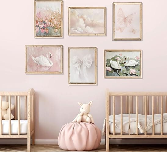 6Pcs Coquette Wall Art Pastel Pink Trendy Canvas Bow Posters White Swan Preppy Painting Butterfly Pictures Aesthetic Floral Prints Nursery Wall Decor for Teen Girls Bedroom College Dorm Unframed thumbnail 2