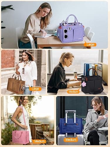 FIORETTO Womens Canvas Tote Bag Purse with Individual Compartment, Zipper Top, Reinforced Bottom & Luggage Sleeve thumbnail 8