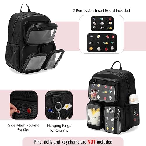 Prokva Ita Bag Pin Display Backpack with Insert, Kawaii Aesthetic Backpack with Laptop Sleeve for Cosplay and Concert, Black (Pins NOT Included, Patent Design) thumbnail 3