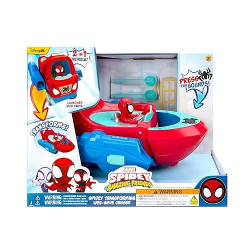MARVEL Spidey and His Amazing Friends Spidey Transforming Web-Wave Cruiser - 9-Inch 2-In-1 Vehicle with Free Wheels and Web Dart Launchers - Image 1