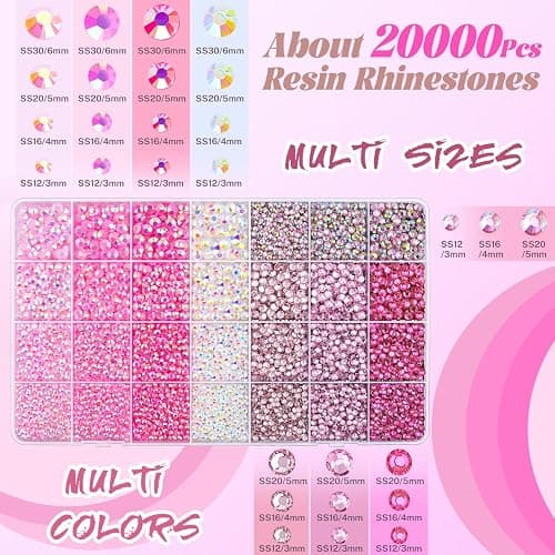 20000Pcs Pink Rhinestones for Bedazzling with B7000 Jewelry Glue, Resin Rhinestones for Crafting Crafts DIY, Bedazzler Kit Gems for Clothing Shoes Tumblers Fabric Nail Art Assorted Size 3/4/5/6mm thumbnail 2