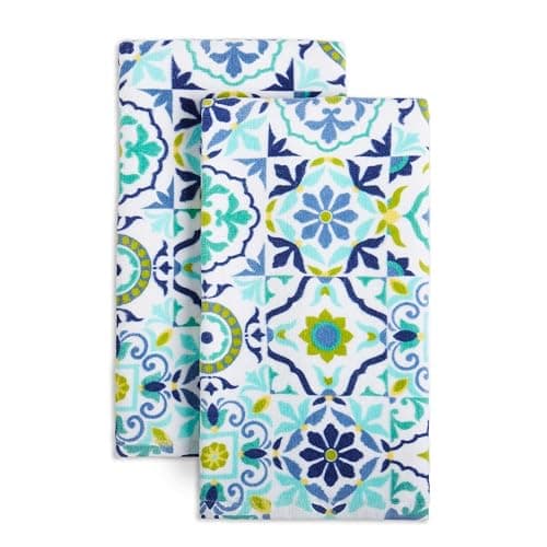 Fiesta Worn Tiles Kitchen Towels Set, Cotton, Multicolor/Blue/Yellow/Aqua, 2 Piece - Image 1