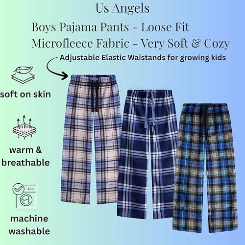US Angels 3-Pack Boys Pajama Pants - Soft Jersey Knit OR Microfleece PJ Bottoms for Kids - Boys Sleepwear, Size 7-20 thumbnail 4