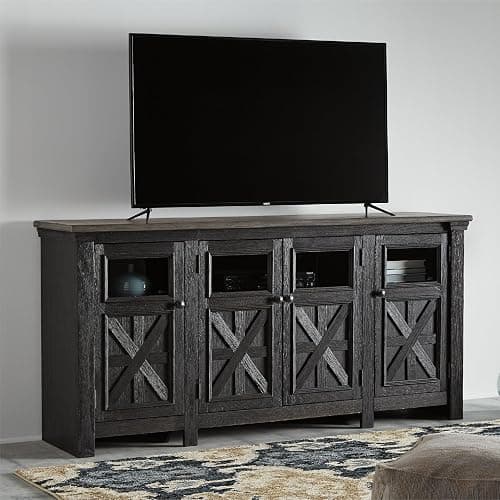 Signature Design by Ashley Tyler Creek Farmhouse TV Stand Fits TVs up to 72", 4 Glass Doors, 3 Adjustable Storage Shelves, Dark Gray thumbnail 2