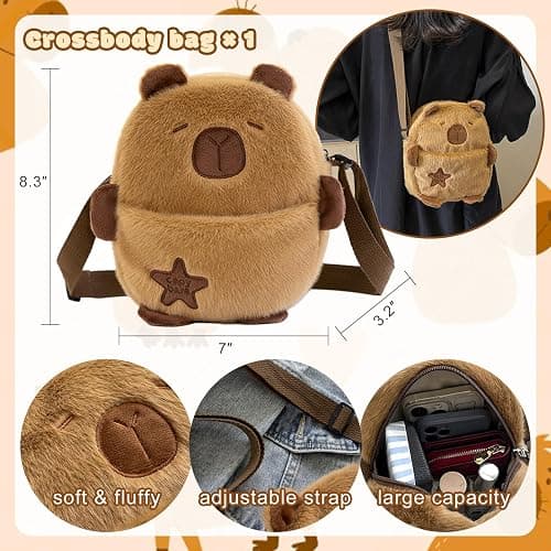 Capybara Plush Gifts for Girls, Including Capybara Water Bottle, Eye Mask, Comb, Wallet, Headband for Capybara Birthday Party Favor thumbnail 3
