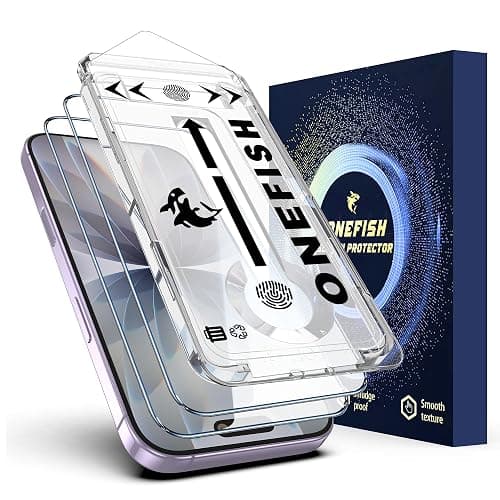 OneFish for iPhone 17 Screen Protector 6.3 inch HD Clear Tempered Glass Full Coverage, 9H Hardness Scratch Resistant, Easy Installation, 2 Pack - Image 1