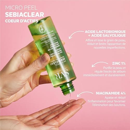 SVR - Sebiaclear Micro-Peel - Gamme Sebiaclear – Eau rénovatrice exfoliante et anti-imperfections – Pour peaux sensibles à tendance acnéique – Niacinamide 4%, PHA, Zinc – 150 ml thumbnail 3
