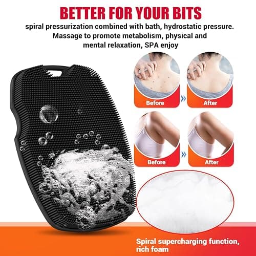 Canroom Silicone Body Scrubber - Anti Zinc Infused-Highly Elastic Bristles Exfoliating Body Scrubber for Shower Body,Cellulite Reduction,Blood Circulation- Black thumbnail 4