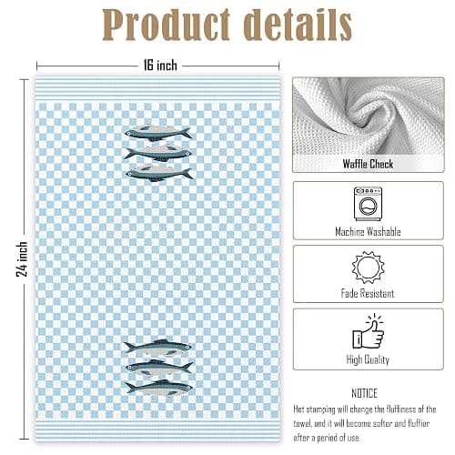 KTYHD Fishing Sardine Kitchen Towels - Sardines Tinned Fish Decor, Coastal Beach Fish Kitchen Bathroom Towels Decorative Set of 2 - Fishing Sardines Themed Gifts thumbnail 3
