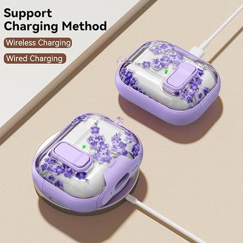 Polislime for AirPods Pro 3 Case 2025 with Safety Lock-Purple Bell Flower | As Phone Stand, for Women Girly, with Keychain & Cleaner Kit,Two-Piece Design,Support Wireless Charging,Clear TPU+PC Material thumbnail 6