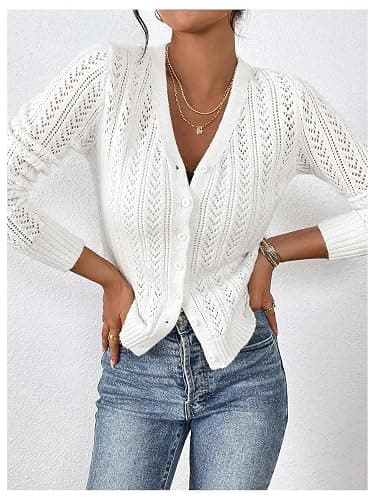 SHENHE Women's Pointelle Cardigan Sweaters Button Down Long Sleeve Chunky Knit Open Front Sweater Fall thumbnail 8