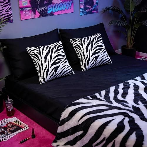 Pecfamly Black and White Y2K Zebra Print Pillow Cover, Aesthetic Mcbling 2000S Y2K Baddie Scene Room Bedroom Decor for Teen Girls (18"X18", Set of 2, No Inserts) thumbnail 4