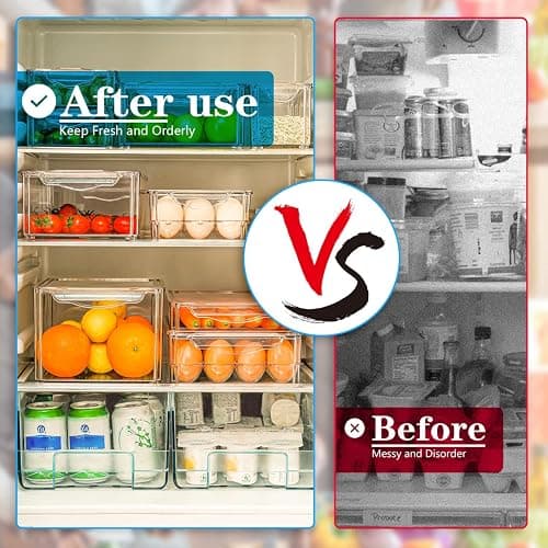 Pomeat 10 Pack Fridge Organizer, Stackable Refrigerator Bins with Lids, BPA-Free Produce Fruit Storage Containers for Fridge, Clear for Food, Drinks, Vegetable thumbnail 4