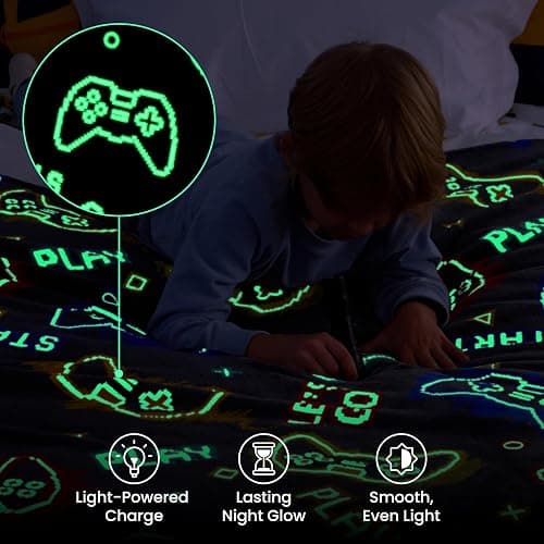 Joiedomi Glow in The Dark Gaming Blanket Gamer Gifts for Boys Age 2 3 4 5 6 7 8 9 10 11 12 Year Old, Soft Cozy Flannel Kids Throw Blanket, Birthday Bedroom Decor Grey 50"×60" thumbnail 7