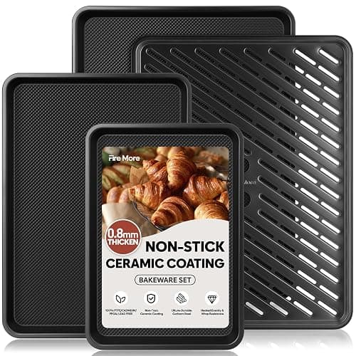 Cookie Sheets for Baking with Cooling Rack Set of 4, 0.8mm Thick Nonstick Baking Sheets for Oven, Half/Quarter/Jelly Roll Pans for Oven, Heavy Duty Oven Trays with Diamond Texture - Image 1