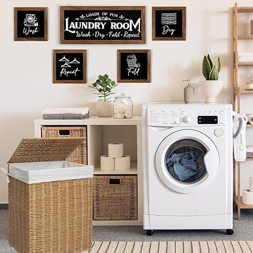 Laundry Room Wall Decor Set of 5 - Farmhouse Wood Signs with Wash Dry Fold Put Away, Rustic Laundry Room Art with Wood Frame Decorative Room Sign thumbnail 6