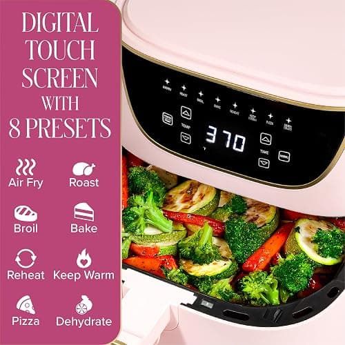 Paris Hilton Air Fryer, Large 6-Quart Capacity, Nonstick Made without PFAS, Touchscreen Display, 8-in-1 (Air Fry, Roast, Broil, Bake, Reheat, Keep Warm, Pizza, Dehydrate), Dishwasher Safe, Pink thumbnail 4