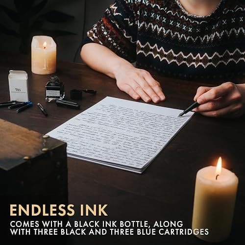 Wordsworth & Black Fountain Pen Set, 18K Gilded Medium and Extra Fine Nib, 25ML Black Ink Bottle, 6 Ink Cartridges,Refill Converter,Gift Box,Smooth Writing Pens [All Black],Gift Set for Men and Women thumbnail 7
