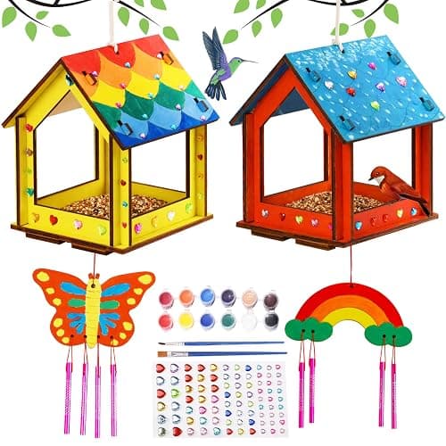 Kids Arts and Crafts for Outdoor,2 Pack Bird Feeder Wind Chime Kits for Children to Build and Paint, DIY Unfinished Wood STEM Painting Activities Crafts Toys for Boys Girls Ages 3-5 4-8 8-12 6-8 - Image 1