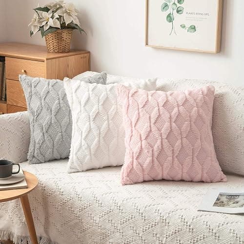 MIULEE Light Pink Throw Pillow Covers 18x18 Set of 2 Spring Decorative Farmhouse Couch Throw Pillows Boho Shells Cute Soft Plush Wool Winter Pillowcases for Valentines Day Bedroom Living Room Sofa thumbnail 8