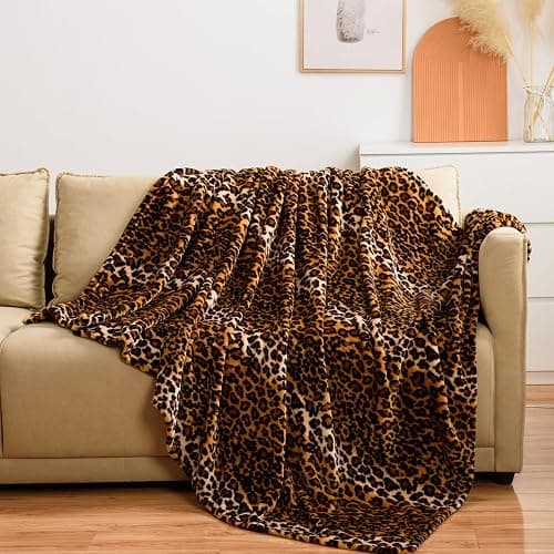 Vessia Leopard Printed Throw Blanket for Couch,Bed,Sofa, Soft Cozy 290GSM Classic Leopard Pattern Blanket for All Season, Lightweight Comfy Yellow Cheetah Animal Print Flannel Fleece Decor thumbnail 2
