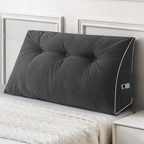 Sasttie Headboard Pillow Twin/Twin XL, Wedge Pillow Headboard for Dorm, Triangular Daybed Backrest Cushion for Sitting or Reading in Bed, with Removable Washable Cover, Dark Grey - Image 1