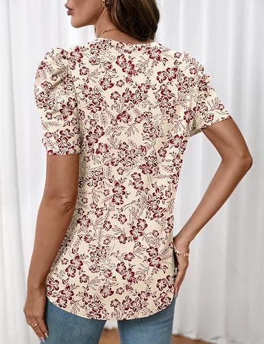 LOMON Spring Summer Tops for Women 2026 V Neck Puff Short Sleeve Tops Fashion Trendy Work Blouses Dressy Casual S-XXL thumbnail 6