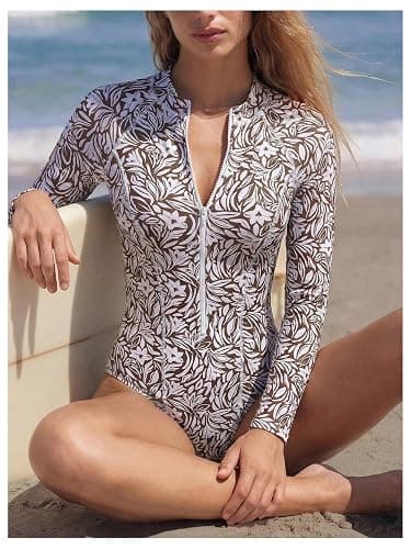 WDIRARA Women's Leopard Print Zipper Front One Piece Swimsuit Mock Neck Long Sleeve Swimwear thumbnail 5