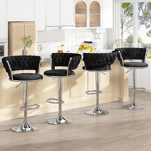 furlinkhm Swivel Bar Stools Set of 2, Adjustable Counter Height Barstools with Back & Footrest, Kitchen Island Stools, Upholstered Velvet Bar Chairs, 22"-31" Height Adjustable, Black - Black (2 Pcs) - 2 thumbnail 4