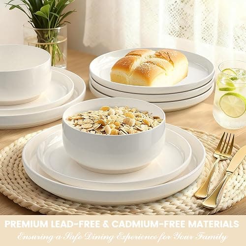 Plates and Bowls Sets, Dinnerware Sets for 4, 12 Pieces Scratch Resistant Dishware Dishes Set, Ceramic Kitchen Dinner Set, Porcelain & Microwave and Dishwasher Safe, Cream White thumbnail 5