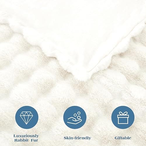 JONIYEAR Soft Fuzzy 900GSM Bubble Faux Rabbit Fur Throw Blanket 50" x 60", Double Sided Solid Thick Warm Fluffy Blanket for Winter, Luxury Cozy Puffy Shaggy Comfy Furry Blankets for Couch, Cream White - Cream White - 900gsm - Travel/Throw Size - 50" x 60" thumbnail 4