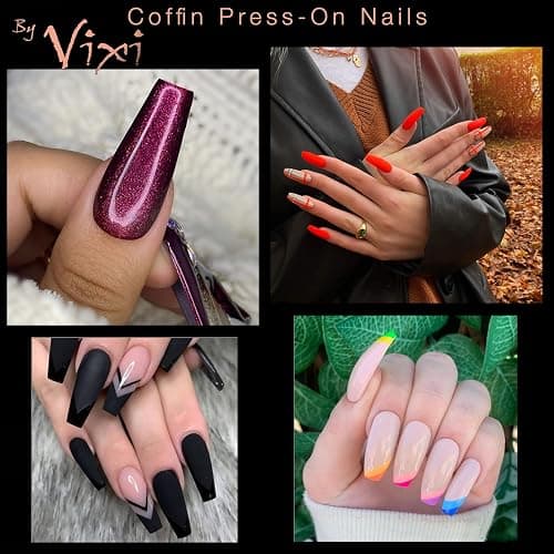 By Vixi 500 LONG COFFIN/BALLERINA NAIL SET with PREP FILE, 10 Sizes - Clear Express Full Cover False Fingernail Extensions for Salon Professionals & Home Use thumbnail 6