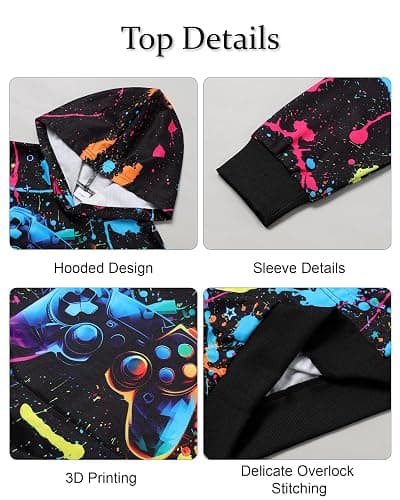 Latnnut Boy 2 Pcs Clothes Cool 3D Printing Long Sleeve Hoodie & Sweatpants Outfit for 5-12 Years thumbnail 2