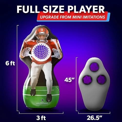 GoSports Inflataman Football Challenge - Includes 4 Rubber Footballs, Ball Pump, and Scoreboard - Inflatable Receiver Touchdown Toss Game thumbnail 6