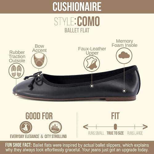 CUSHIONAIRE Como Ballet Flats for Women, Round Toe Mary Jane Womens Flats with Memory Foam Comfort, Wide Widths Available thumbnail 4