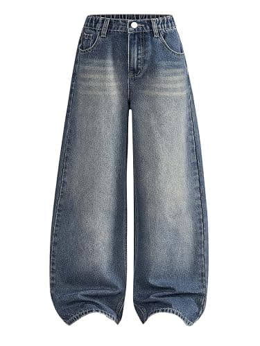 Verdusa Girl's Vintage Wide Leg Baggy Jeans Loose Denim Pants with Pockets - 11 Years - Dark Wash - Image 1