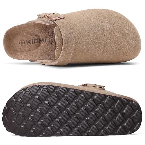 KIDMI Women's Suede Clogs with Back Strap Men's Leather Mules Cork Footbed Slip on Potato Shoes thumbnail 4