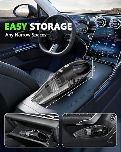 Handheld Vacuum Cordless, Rechargeable Car Vacuum Cleaner with Multiple Attachments, Portable Hand Held Vacuum Suction Power, Mini Vacuum for Car, Home, Pet Hair, Office, Desk, Keyboards Black Silver thumbnail 7