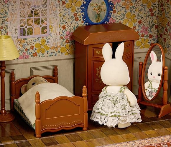 Dollhouse Bedroom Furniture Accessories Suitcase Set for Kids, 2 Flexible Dolls/Table/Bed/Bedclothes/Floor Lamp/Safety Mirror/Wardrobe/Piano/Stool, Pretend Play Christmas Birthday Gift for Girls 3+ thumbnail 6
