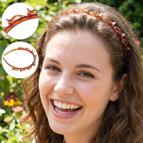 Wanmu 4 Pcs Headbands with Clips Hairpin Headband for Twisty Bangs Hairstyle Weave Bangs Toothed Clip Headbands for Women Girl Y2K Fashion Styling 90s Hair Accessories (Black, Brown) thumbnail 4
