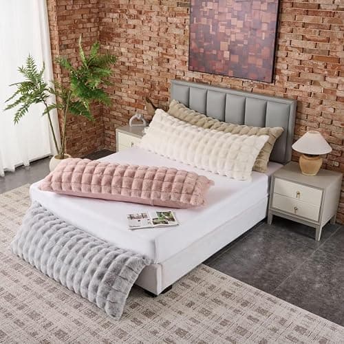 Luxury Shaggy Faux Fur Body Pillow,Fluffy Bed Pillow with Zipper Closure,Soft Decorative Plush Full Long Pillows,Fuzzy Hug Pillow for Home Living Room Side Sleeper & Pregnancy 20"x54" Beige Chocolate thumbnail 9
