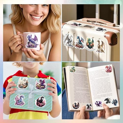 Falueqg 100Pcs Dragon Stickers, Magic Pterosaur Reading Book Stickers, Realistic Pterosaur Decals for Decor Water Bottle Laptop Phone Skateboard Scrapbooks, Dragon Lovers Gifts thumbnail 6