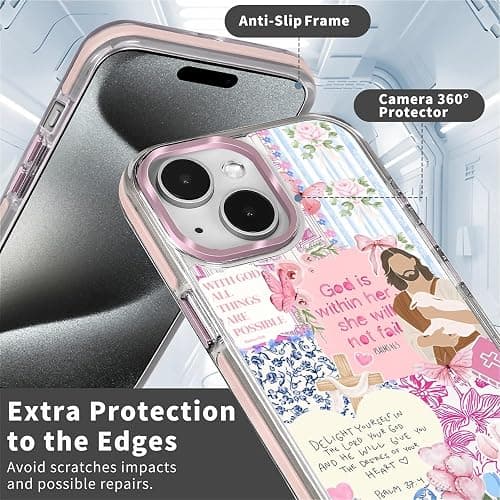 COTAIL Clear Case for iPhone 14, [Magnetic Charging Compatible][Military-Grade Protection][Anti-Yellowing] Shockproof Slim Magnetic Phone Case for iPhone 14, Pink Jesus Collage thumbnail 4