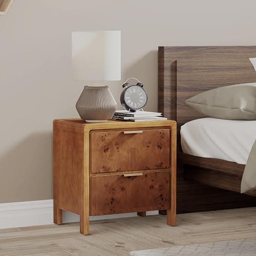 COZAYH Farmhouse Nightstand with 2 Drawer, Distressed Wood Rustic Accent Bedside Table, Burl Finish Side Table for Bedroom, Entryway, Fully Assembled, Brown thumbnail 8