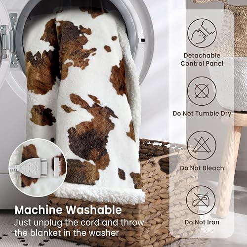 blunique Heated Blanket Throw Blanket - Fast Heating Electric Blanket, Soft Flannel Heated Throw with 10 Time Settings,10 Heating Settings, Warm Gifts for Women & Mom & Grandma(50"x60"Brown Highland) thumbnail 6