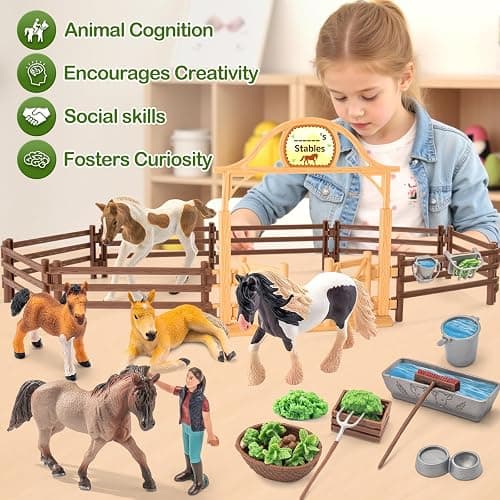 THINKBAY 35 PCS Horses Toys Set for Kids, Solid Realistic Horse Stable Playset Barn Toys for Girls, Ideal Birthday Farm Animals Gift for Toddlers thumbnail 6